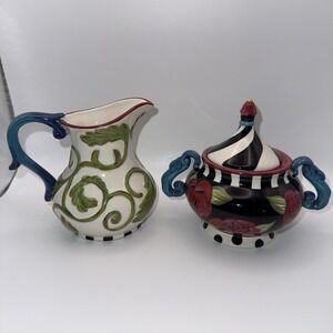 Joyce Shelton Certified International Rose Pattern Sugar & Creamer Set 2014